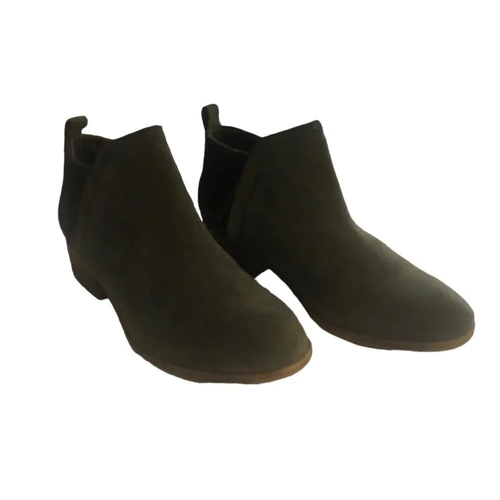 Tom's "Deia" Sz 7.5 Women's Olive/Moss Green Suede Wool Zipper Ankle Booties